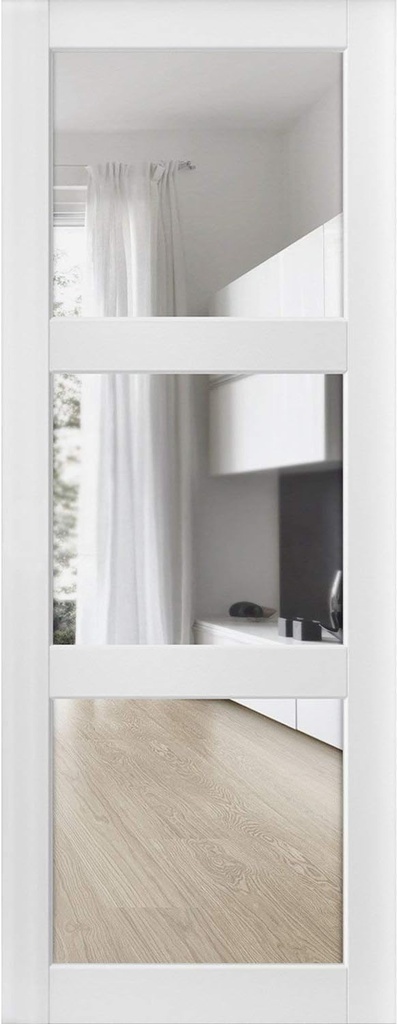 SARTODOORS Slab Barn Door Panel Clear Glass 3 Lites 32 x 96 inches | Lucia 2555 Matte White | Sturdy Finished Doors | Pocket Closet Sliding