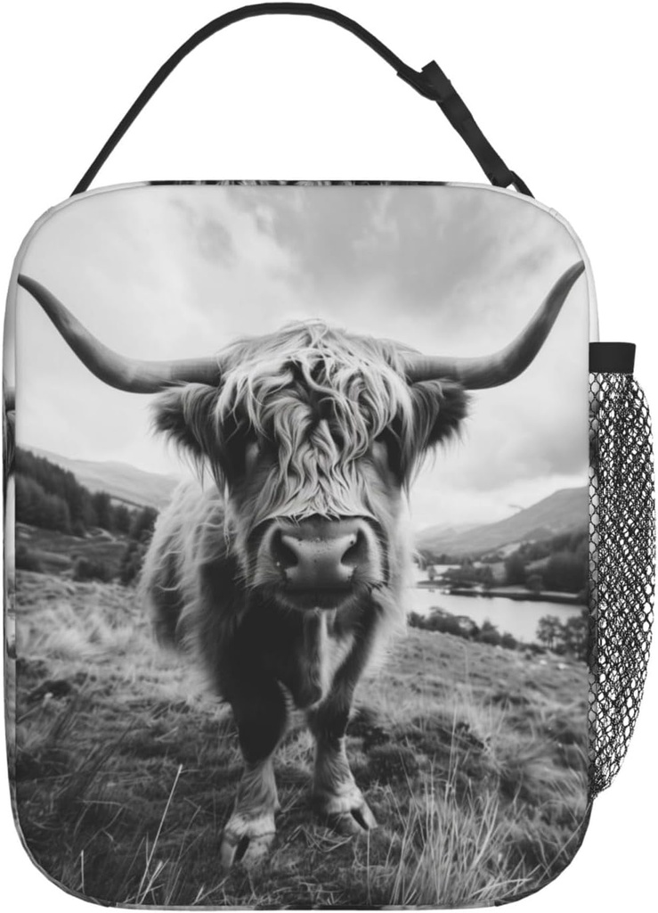 Highland Cow Lunch Box for Kids Aldults, Rustic Farmhouse Animal Reusable Thermal Insulation Cooler Tote Bags, Cattle Pasture Insulated Bag for Student, School Picnic Camping Travel, Gifts