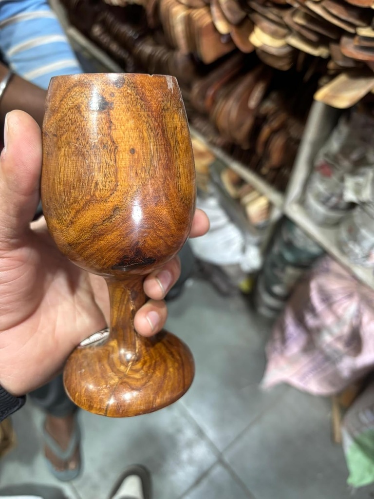 Wooden Wine Goblet Drinking Cups Beer Glass Set Wine Glass Tableware Kitchen Tools Bar Accessories Wooden Home Decor- 140 ML Each, (Pack Of 2 Pcs)