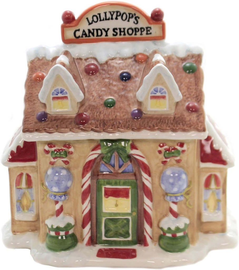 Cosmos Gifts Ceramic Santa's Village Candy Jar, 8-1/2-Inch