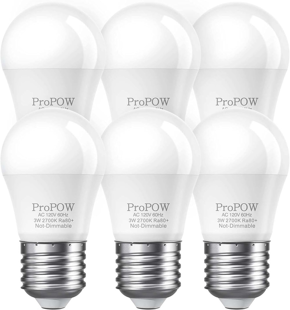 25 Watt Light Bulbs Equivalent, A15 E26 3W LED Bulb Soft White 2700K Low Watt Light Bulbs for Home Bedroom, Table Lamp Bulb (6 Pack)