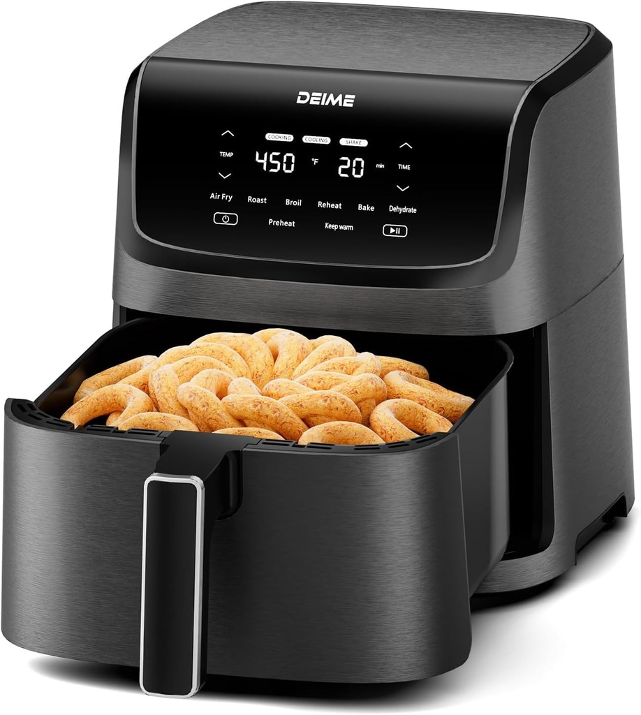 DEIME Air Fryer 7.2 QT 1700W Oilless Oven Healthy Cooker Air Fryers Large Capacity with 8 Presets, LCD Touch Screen, Customerizable Cooking, Non-Stick Basket (Black)