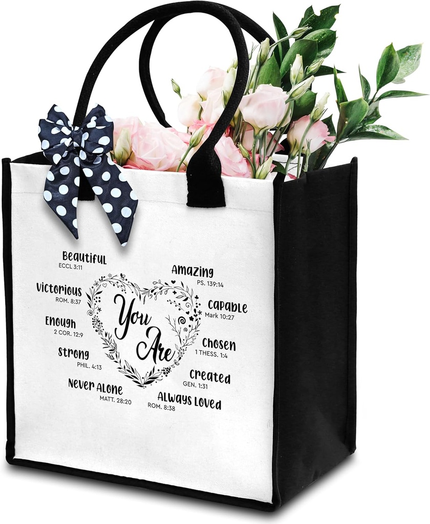 Christian Tote Bag For Women, God Says You Are Tote Bag, Bible Verse Canvas Tote Bag For Traveling Shopping, Religious Gift Tote Bag With Ribbon, Heart Tote Bag Gifts For Women Friends Coworker -18