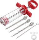 Meat Injector, 1-oz Plastic BBQ Marinade Injector Kit, Turkey Injector Syringe (3 Stainless Steel Meat Needles +3 Replacement O Rings + 1 Cleaning Brush) for Turkey Smoked BBQ Grill