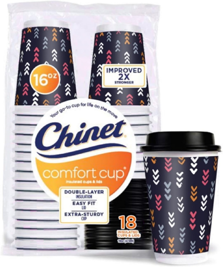 Chinet Comfort-Cup 108 Count Double-Wall Hot Cups & Lids, 16 Ounce