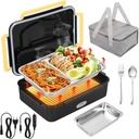 Electric Lunch Box Warmer Car/Truck/Office Heating Lunch Box Food Convenience Warmer Bento Box 110V Household 12/24V With Fork Spoon/Insulated Bag/There are 2 stainless steel containers (Blackyellow)
