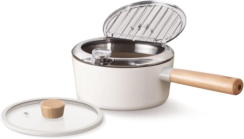 NEOFLAM FIKA Tempura Deep Fryer with Thermometer, Glass and Metal Lid for Stovetops and Induction | Made in Korea