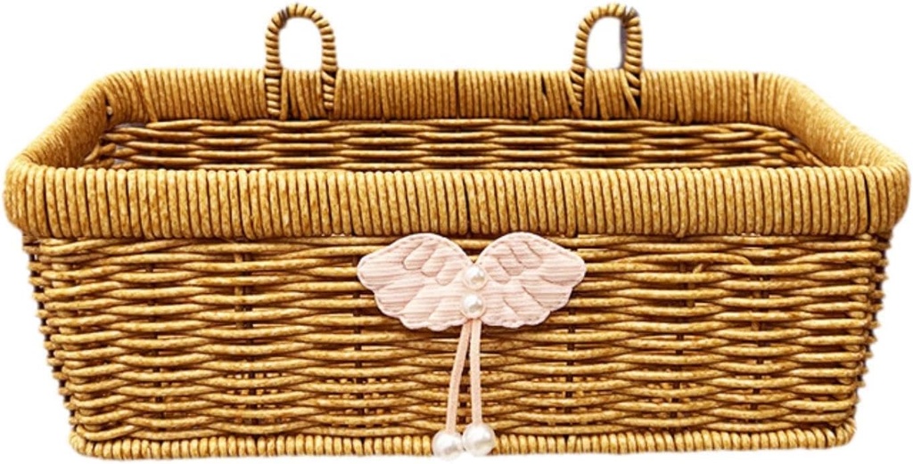Imitation Rattan Woven Basket, Kitchen Wall Mount Organiser, Wall Hanging Storage Organizer for Home, Farmhouse, Kitchen, L