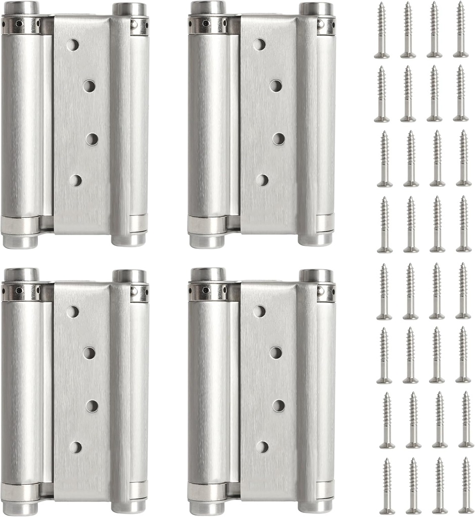 Double Action Spring Hinges, Self Closing Door Hinges for Cafe Saloon Pub Swinging Doors, 201 Stainless Steel, Including Pins and Screws, 4-Pack (5inch)
