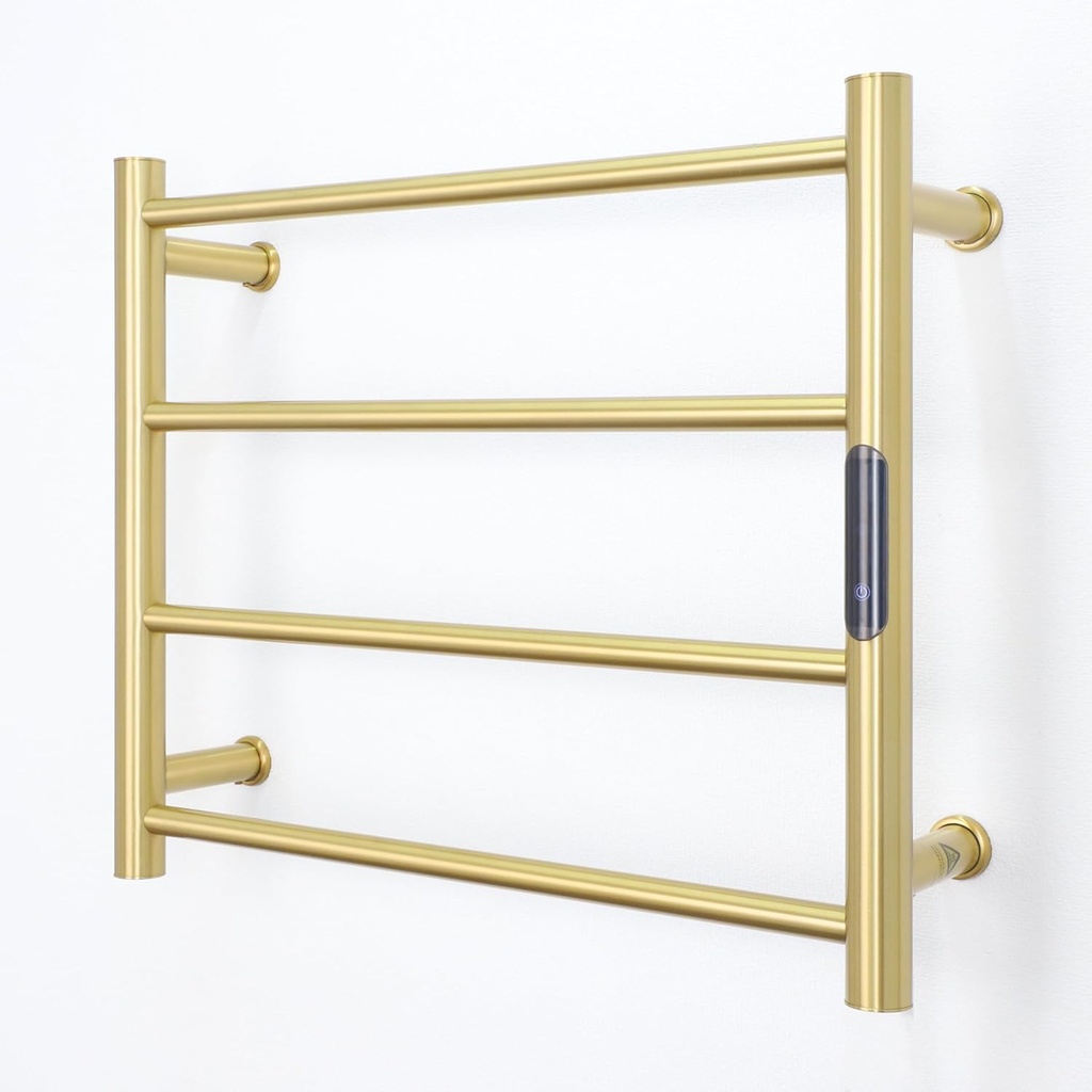 Towel Warmers for Bathroom, Wall Mounted Hot Towel Racks, Heated Towel Drying Rack with Timer & Temperature Multi-Level Adjustable (4 Bars Brushed Gold, Hardwired)