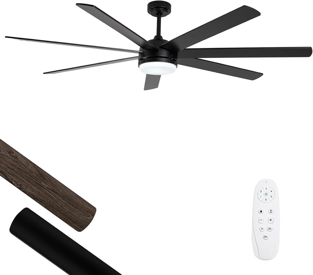 Ceiling Fans with Lights and Remote, 72 Inch Large Ceiling Fan with 7 Blades,Reversible, Dimmable, Outdoor Ceiling Fan with 12" and 18" Downrods for Bedroom, Living Room, Patio