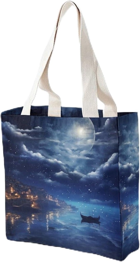 Canvas Tote Bag for Women Reusable Grocery Bag Beautiful Night Shopping Bags Casual Shoulder Bag Handbag