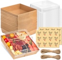 Kucoele 7 x 7 Inches Charcuterie Boxes with Clear Lids, 20 Pack Disposable Large Paper Charcuterie Boxes, To Go Food Containers for Charcuterie, Sandwiches, Cookies, Cake Slices, Strawberries (Brown)