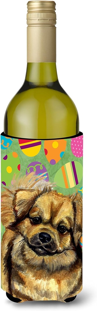 Caroline's Treasures LH9439LITERK Tibetan Spaniel Easter Eggtravaganza Wine Bottle Hugger Bottle Cooler Sleeve Hugger Machine Washable Collapsible Insulator Beverage Insulated Holder