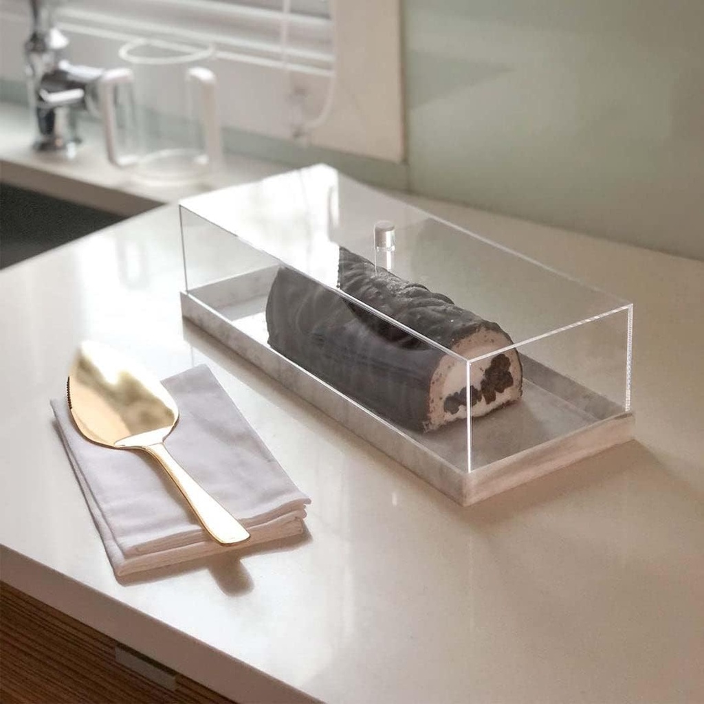 (D) Judaica Lucite Decorative Rectangular Bread Box For Kitchen (White)