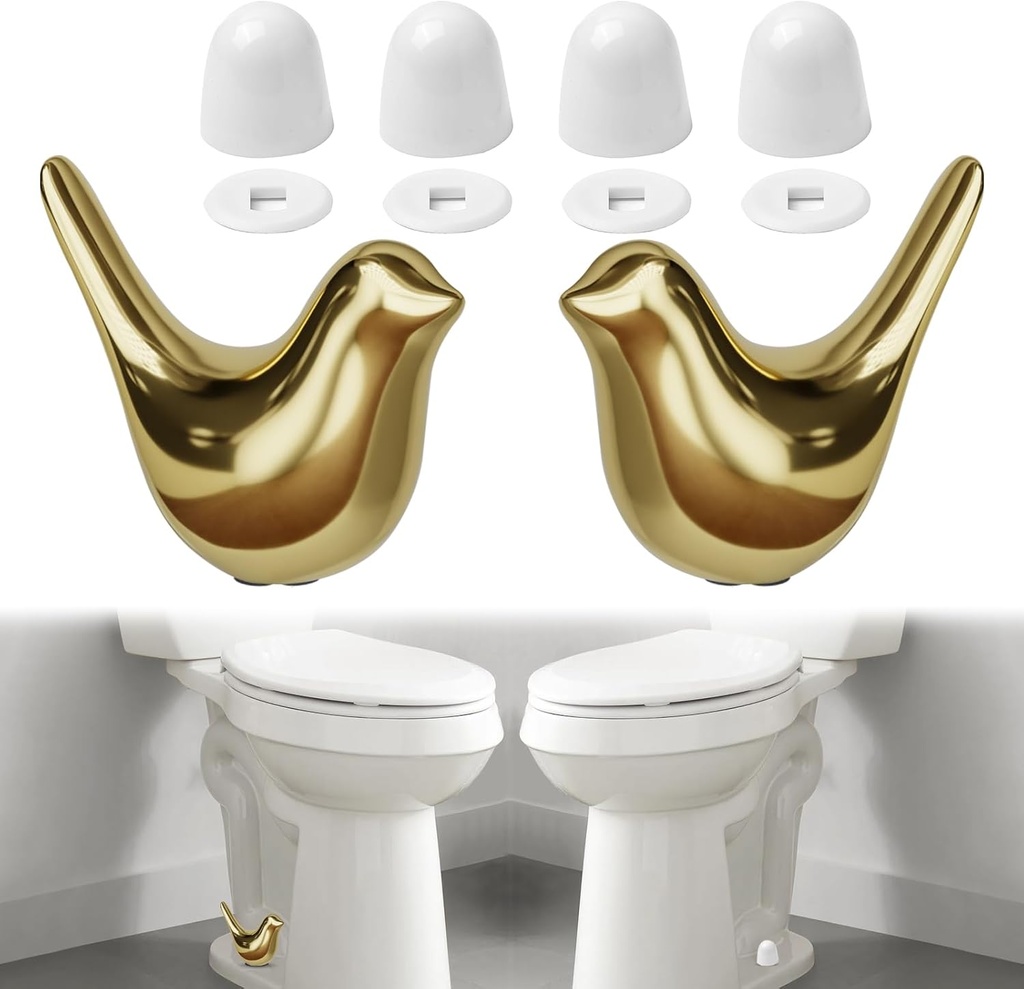 2Packs Ceramic Gold Birds Toilet Bolt Caps & 4Packs Universal Toilet Bolt Covers, Bathroom Decorative Toilet Floor Screw Cover Caps Easy Installation