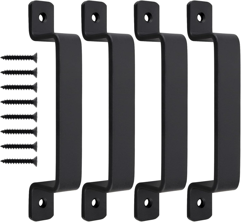 4 Pcs Sliding Barn Door Handles, 7.3 inch Black Gate Handles for Interior Outdoor Wooden Fences Garage Door Shed Closet Sheds Drawer Sliding Doors