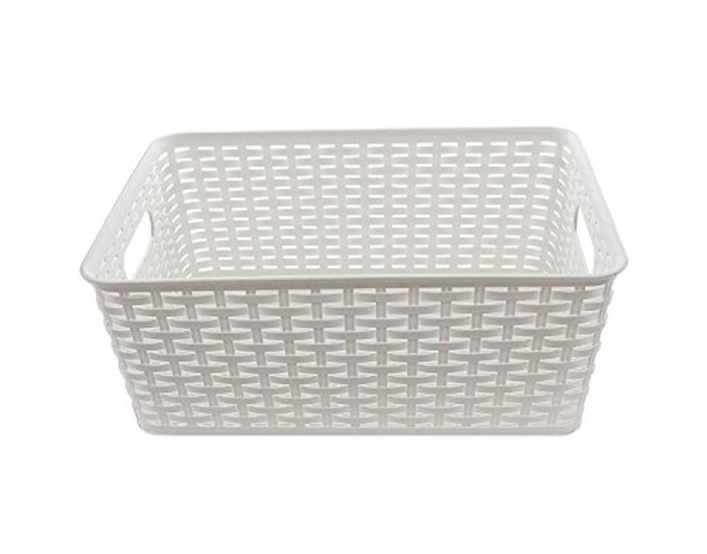 YBM Home Medium Plastic Rattan Storage Box Basket Organizer, Small - White - 1 Pack