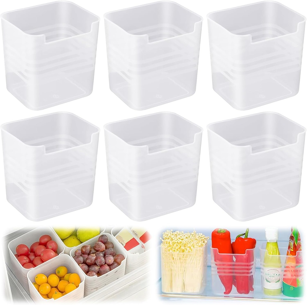 6 PCS Fridge Organizer Bins, Refrigerator Side Door Storage Box, Plastic Clear Storage Container for Fridge Cupboard Pantry Snacks Tins Kitchen