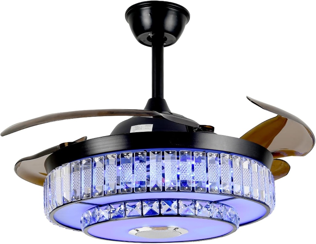 MORE CHANGE 42" Retractable Ceiling Fan with Light and Remote, Crystal Black Fandelier, Modern, Dining Room
