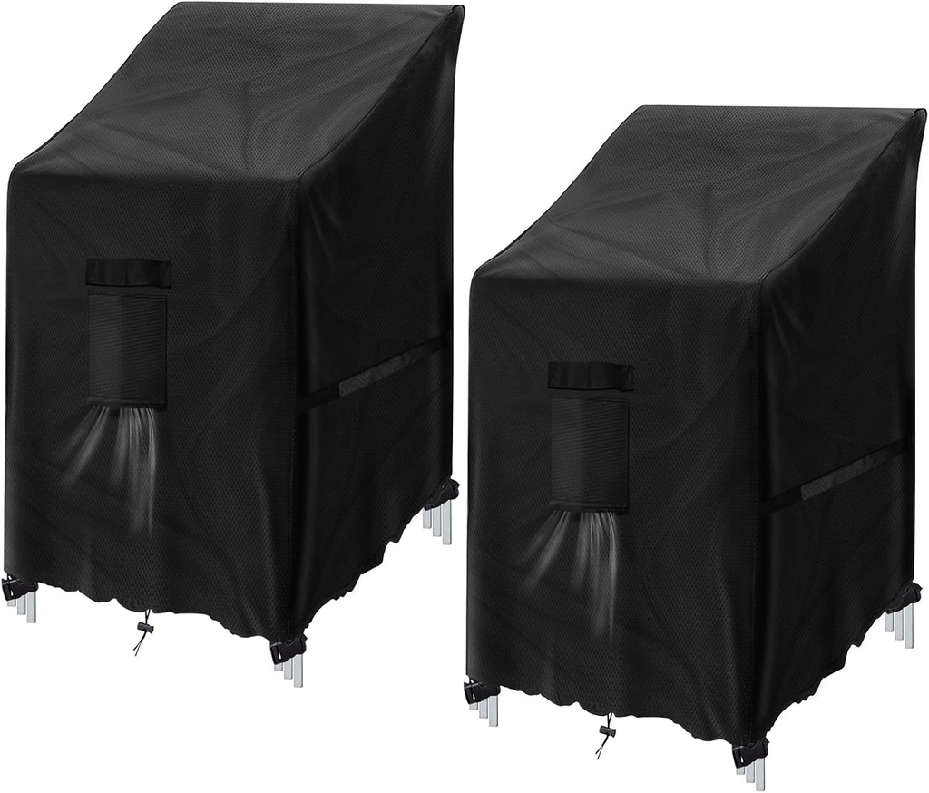GARPROVM Patio Chair Cover 2 Pack, Outdoor Stack Chairs Covers Waterproof Garden Chair Covers, 420D Oxford Fabric Furniture Covers for Lounge Chairs Armchairs, 25.2" W x 33.46" D x 47.24" H
