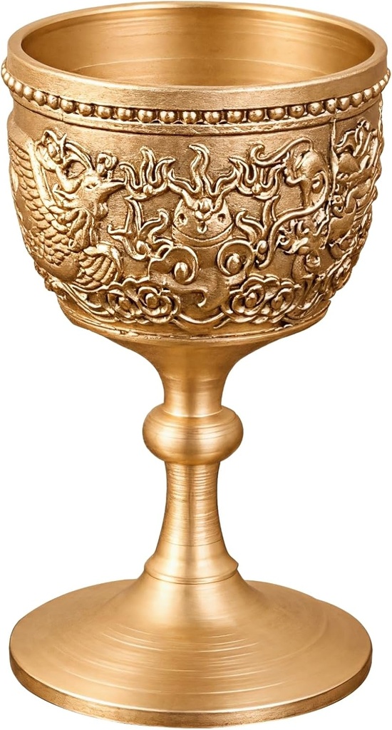 7 in Tall Brass Wine Goblet with Dragon Phoenix Motif, Vintage Ornate Design, Perfect for Wine Enthusiasts and Gifting