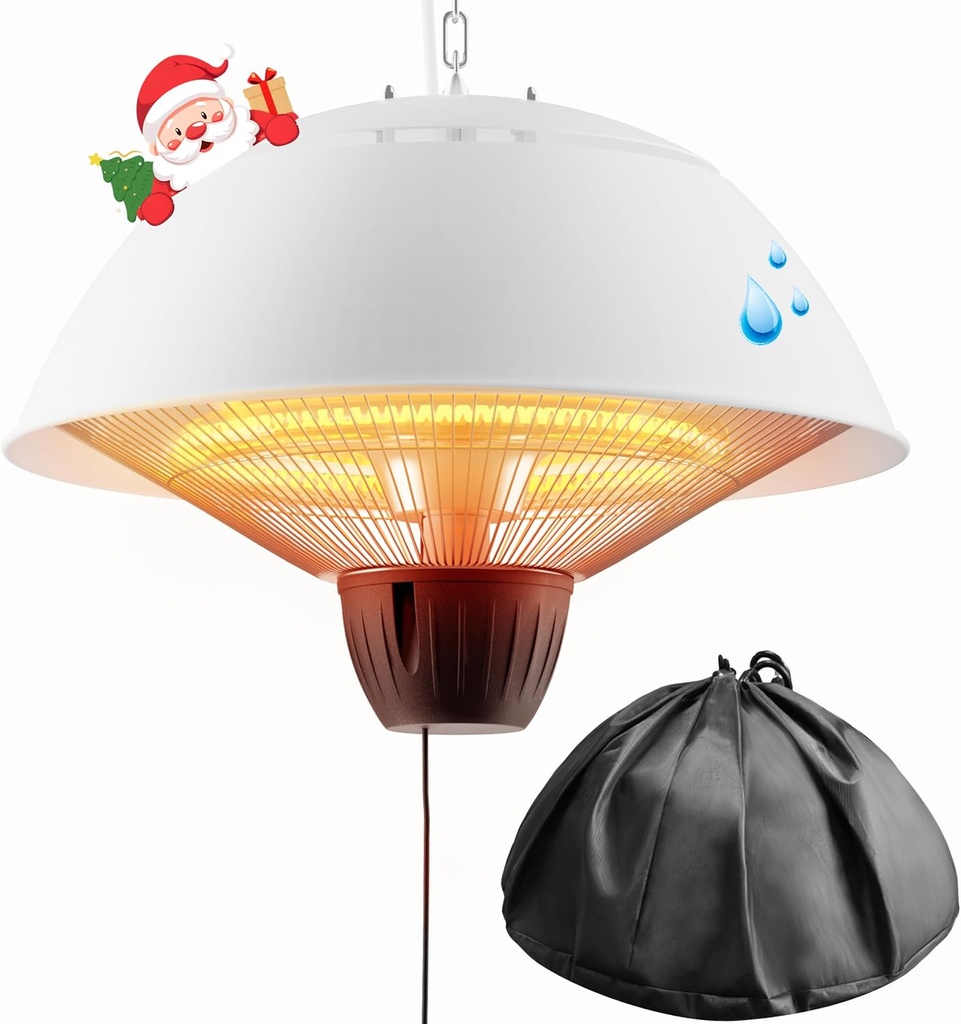 Electric Outdoor Heater, 1500W Hanging Ceiling Mounted Infrared Patio Heater for Outdoor Use, Waterproof Electric Heater for Porch, Balcony, Garage, Adjustable Height, White