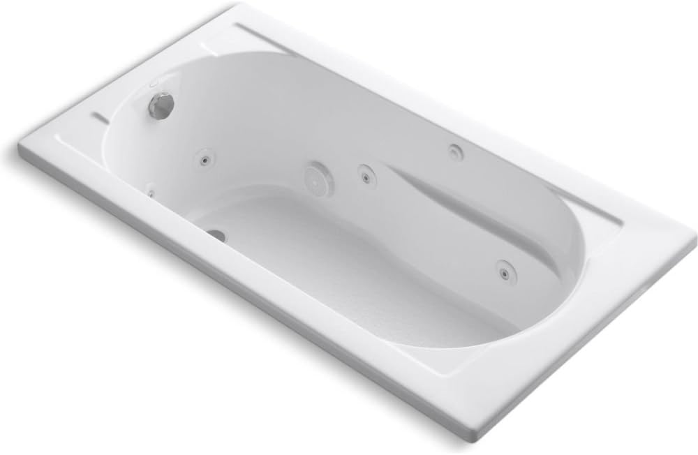 Kohler 1357-0 Devonshire 60" x 32" Drop-in Whirlpool Bathtub with Reversible Drain, Whirlpool Tub with 8 Adjustable Jets, White