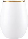 Disposable Plastic Elegant 16 Oz White Stemless Wine Goblets with Gold Rims - Set of 6 | Perfect for Parties & Special Occasions