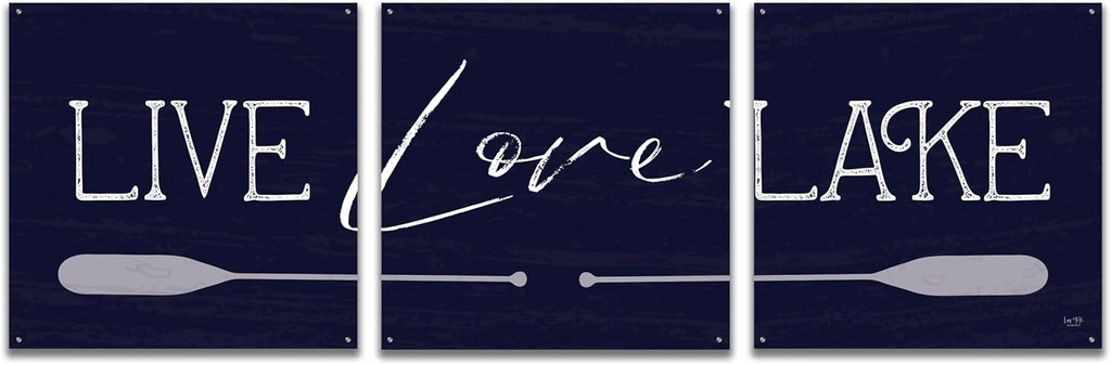 Epic Art 'Live, Love, Lake' by Lux + Me, Acrylic Glass Wall Art, 3 Piece Set, 108" x 36"