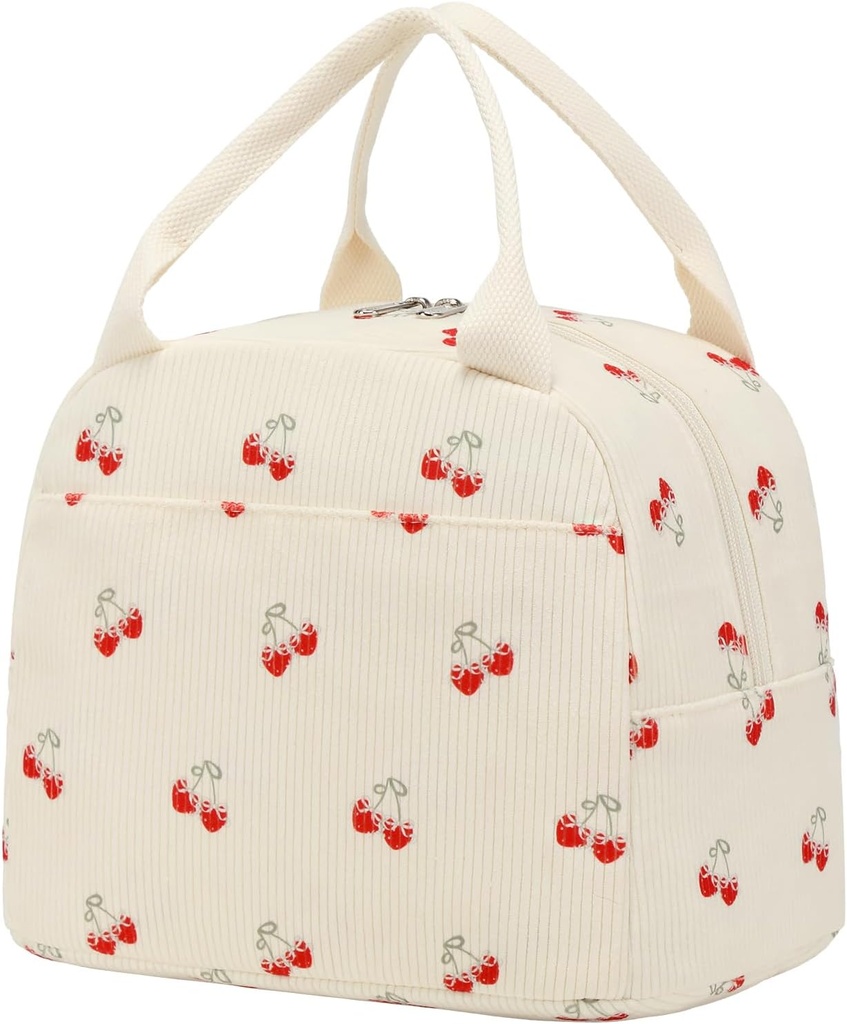 Nanxson Cute Corduroy Insulated Packed Lunch Bag,Reusable Portable Lunch Box with Cooler Capacity(9.8L,A-Double Red Strawberry)