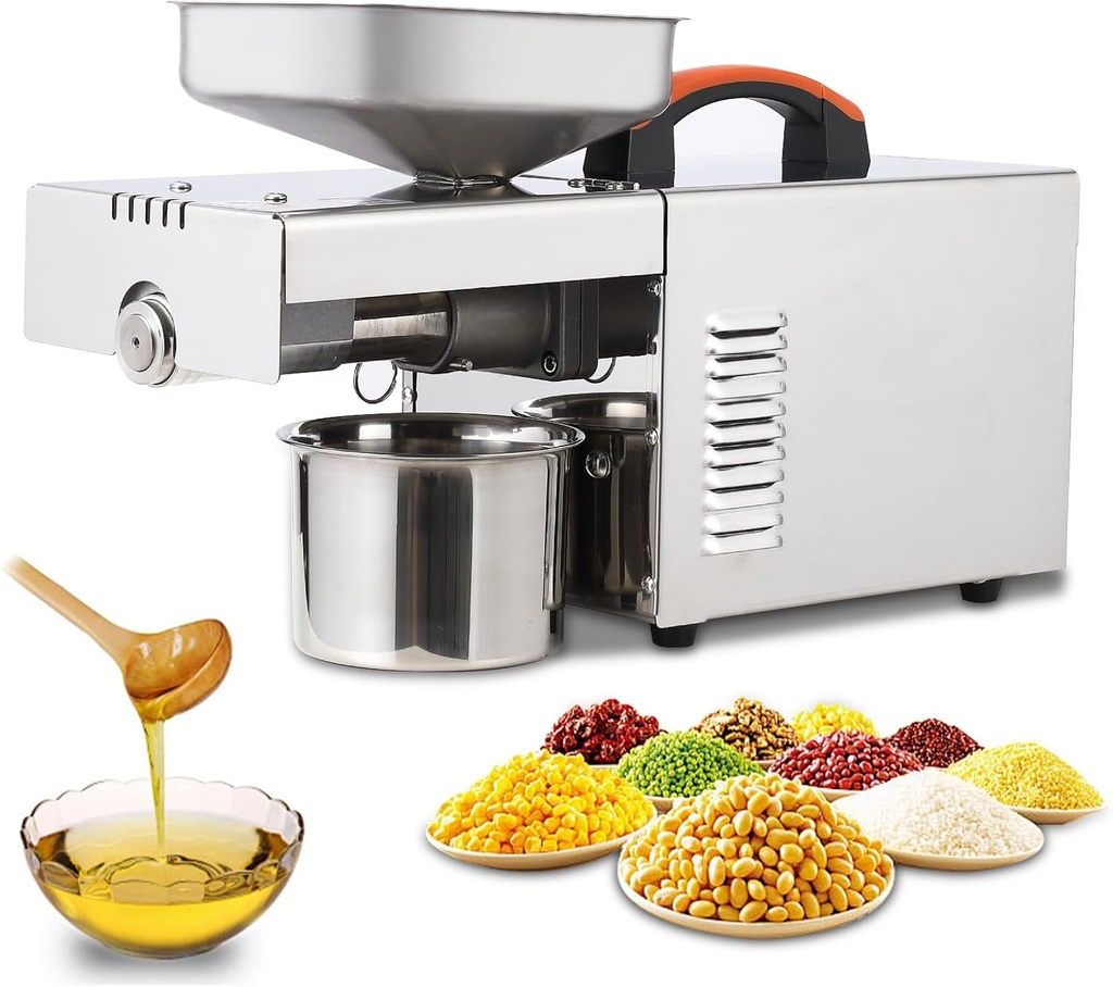 Oil Press Machine, Cold & Hot Press Oil Extractor Machine, Food Grade Stainless Steel Automatic Nuts Seed Oil Maker Machine for Commercial Home Kitchen Use