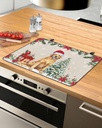 Christmas Countertop Burners Protection Mats for Kitchen, Dog Floral Snowflakes Pine Needles Linen Rubber Stove Top Cover Mat, Heat Proof Mats Cooktop Cover for Counter Dish Drying Mat, 31"x24"