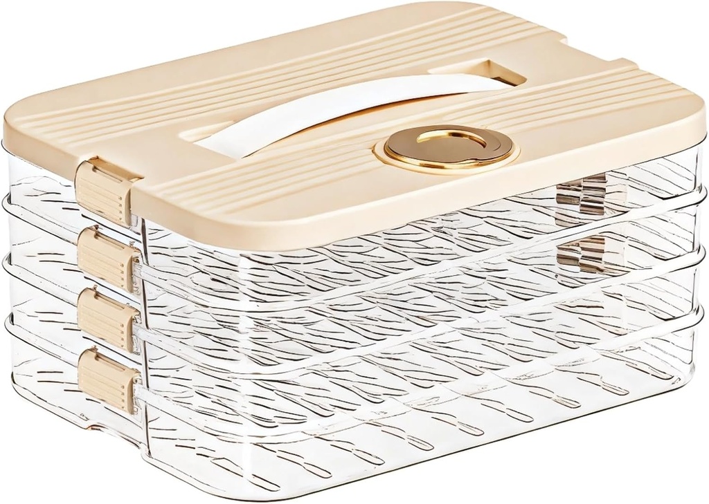 4-layer Food Storage Container, Dumpling Box,Cookie Container,Transparent Food Preservation Bin for Kitchen and Refrigerator, Stackable Snack Container with Lid, for Fruit, Meat, Sandwiches, Wontons