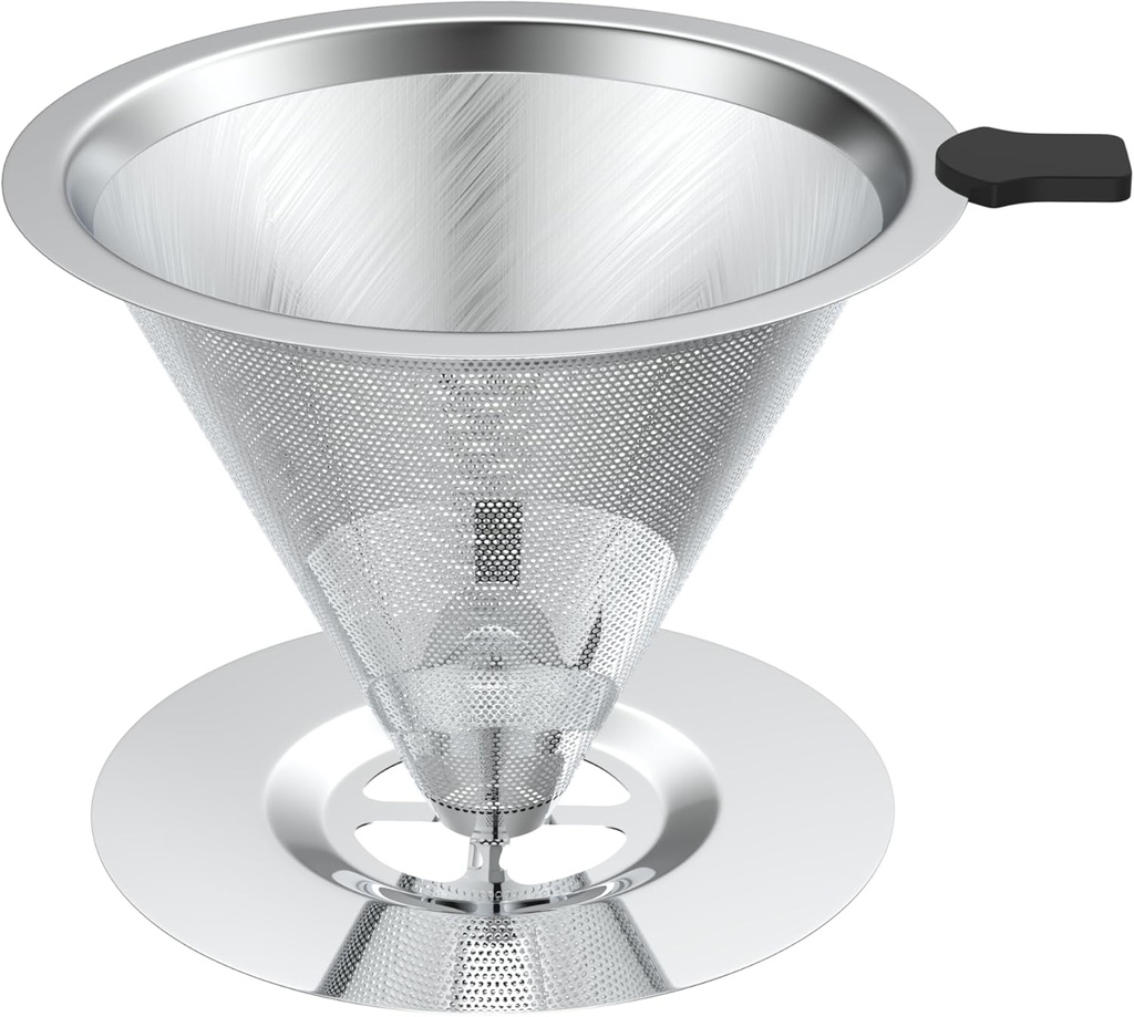 Pour Over Coffee Dripper, Stainless Steel Reusable Coffee Filter, Paperless Coffee Maker Cone Coffee Filters with Fine Mesh Double Layer for 4-6 Cup