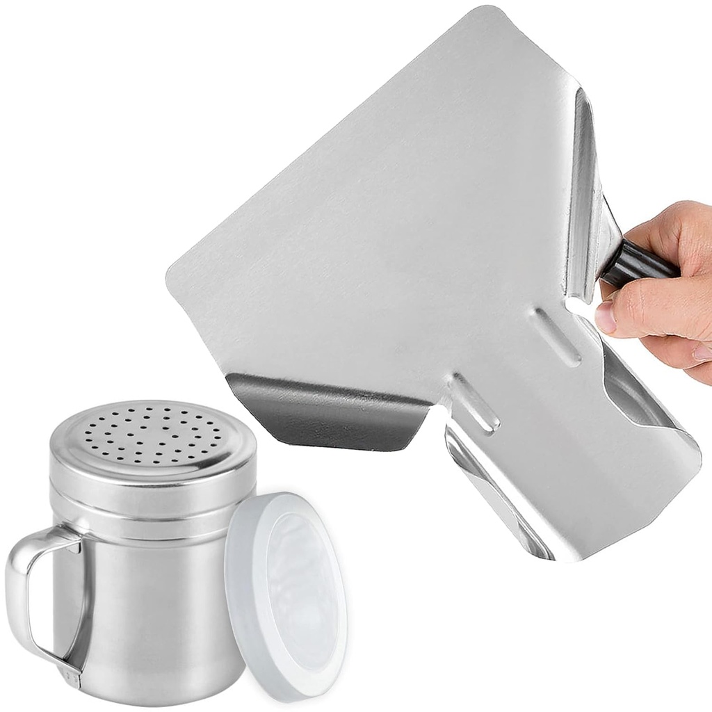 CUSINIUM Popcorn Scoop Right Handle and Medium Holes Dredge Set - Metal Popcorn Scooper - French Fry Scoop - No Seasonings/Consumables included