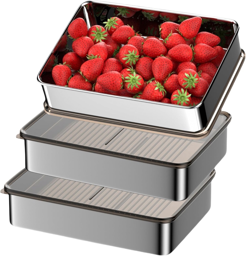 Stainless Steel Food Storage Containers with Lids - Stackable, Dishwasher Safe for Meal Prep, Deli Meat, Cheese,Bacon & Freezer (121 oz x 3)