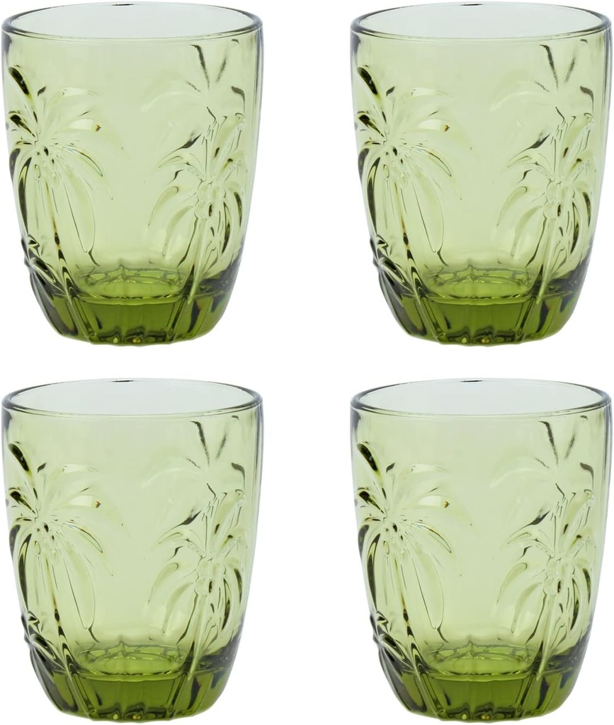 M&N HOME Green Christmas Tumblers, Colored Whiskey Glasses, Set of 4 Colorful Drinking Glasses, 9 Oz Coconut Cups, Glass Cups for Water and Juice, Holiday Glasses Drinkware - GREEN SET