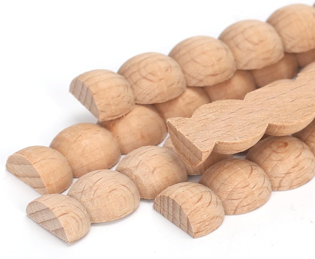 12Pcs Decorative Bobbin Wood Trim Half Round Wooden Beaded Molding Sticks Total 15.75ft Unfinished 3D Bead Pearl Wood Molding for DIY Decor, Cabinets, Home Wall, Furniture, Paneling, Board Projects
