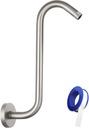 Shower Head Extension Arm with Flange, S Shaped High Rise Gooseneck Showerhead Riser Pipe, Standard 1/2" Connection - Bathroom Accessory (12 Inch, Brushed Nickel)