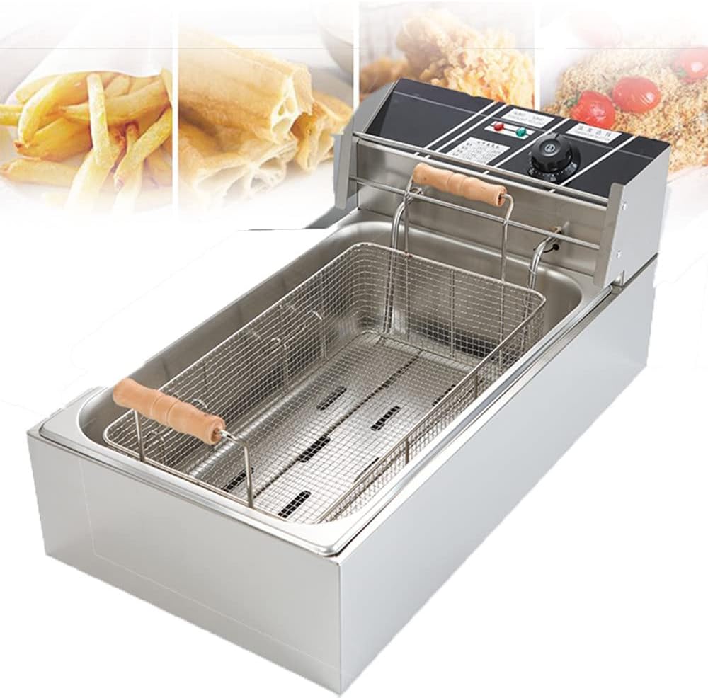 Commercial Electric Fryer, 6l/12l Single/Twin Cylinder Large Capacity Adjustable Temperature Control, French Fries and Wings Fryer with Detachable Basket Fryer,110V-12LSingle-cylinder