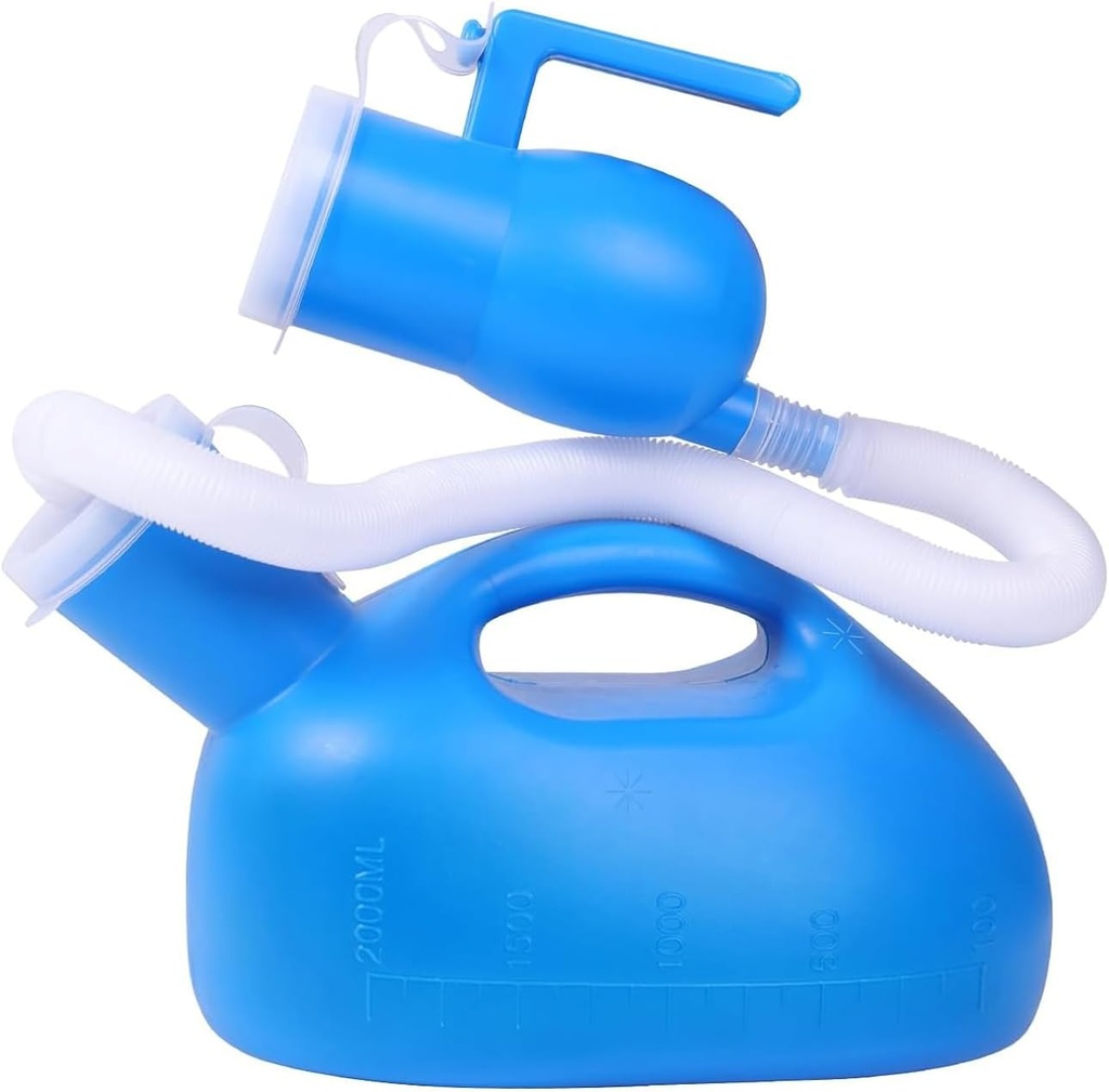 Portable Urinal for Men, Reusable Men's Urine Bottles Spill Proof, Pee Bottle for Male 2000ml for Hospital Home Car Camping Travel 60" Long Hose with Lid