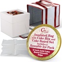 Cakebon Cake Box and Boards, 12-Inch Round Gold Smooth Edges 1/2- Inch Thick Drums with Insulated Bag and Ice Pack – Cake Transport Set, Cooler for Cake Delivery and Transport (1pc Each, 4pcs Total)