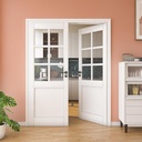 56" x 80" Clear Glass Slab Door, 6-Lite Glass French Interior Door, Pre-Assembled 1-Panel Solid Wood Barn, Pocket Doors for Living Room Pantry Laundry Closet White Pre-Finished Surface w/o Hardware