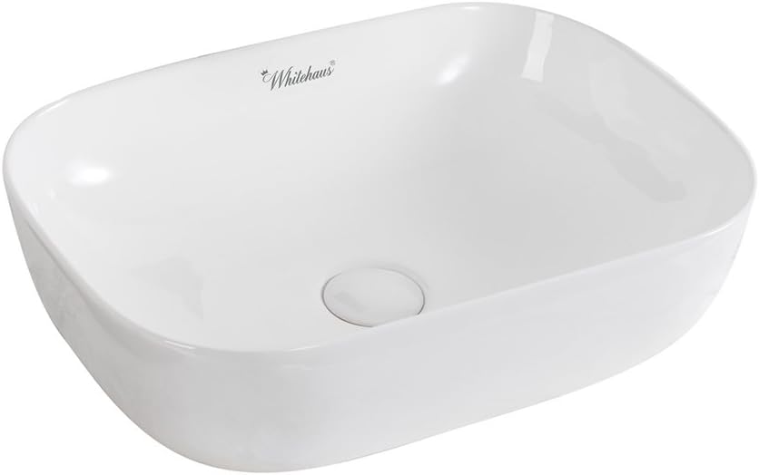 Whitehaus Isabella Plus Collection Rectangular Above Mount Basin with Center Drain; No faucet hole; Color: White