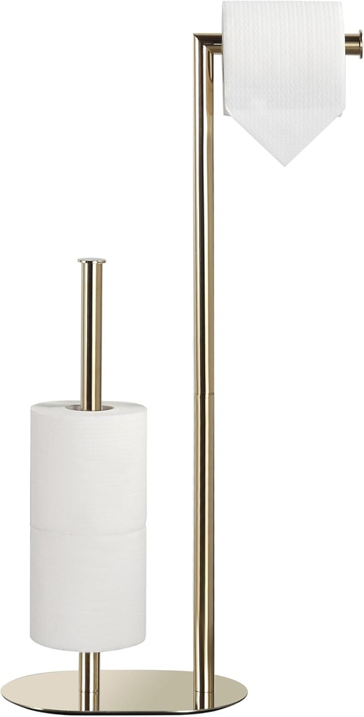 Gold Freestanding Toilet Paper Holder with Reserve for Bathroom with Weighted Base, Modern Tissue Roll Holder Stand