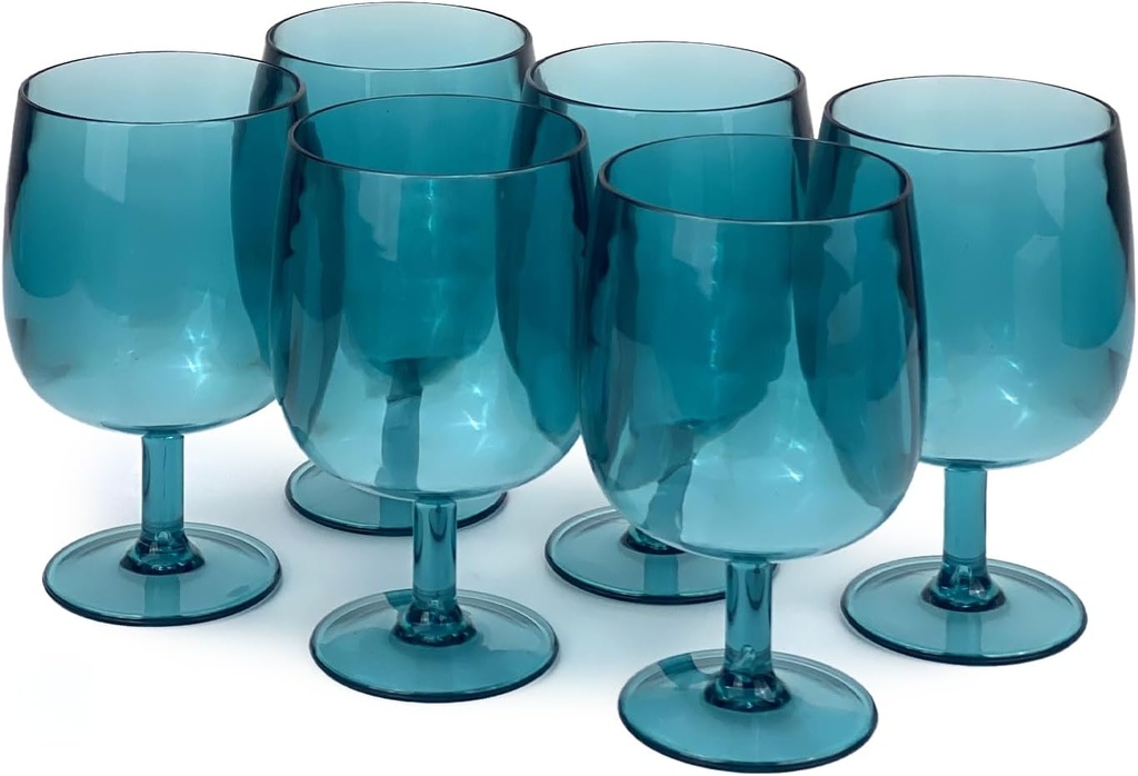 Yalin Set of 6 Unbreakable 12 oz Acrylic Plastic Wine and Water Tumbler Stackable Goblets. (Cyan, 12 oz)
