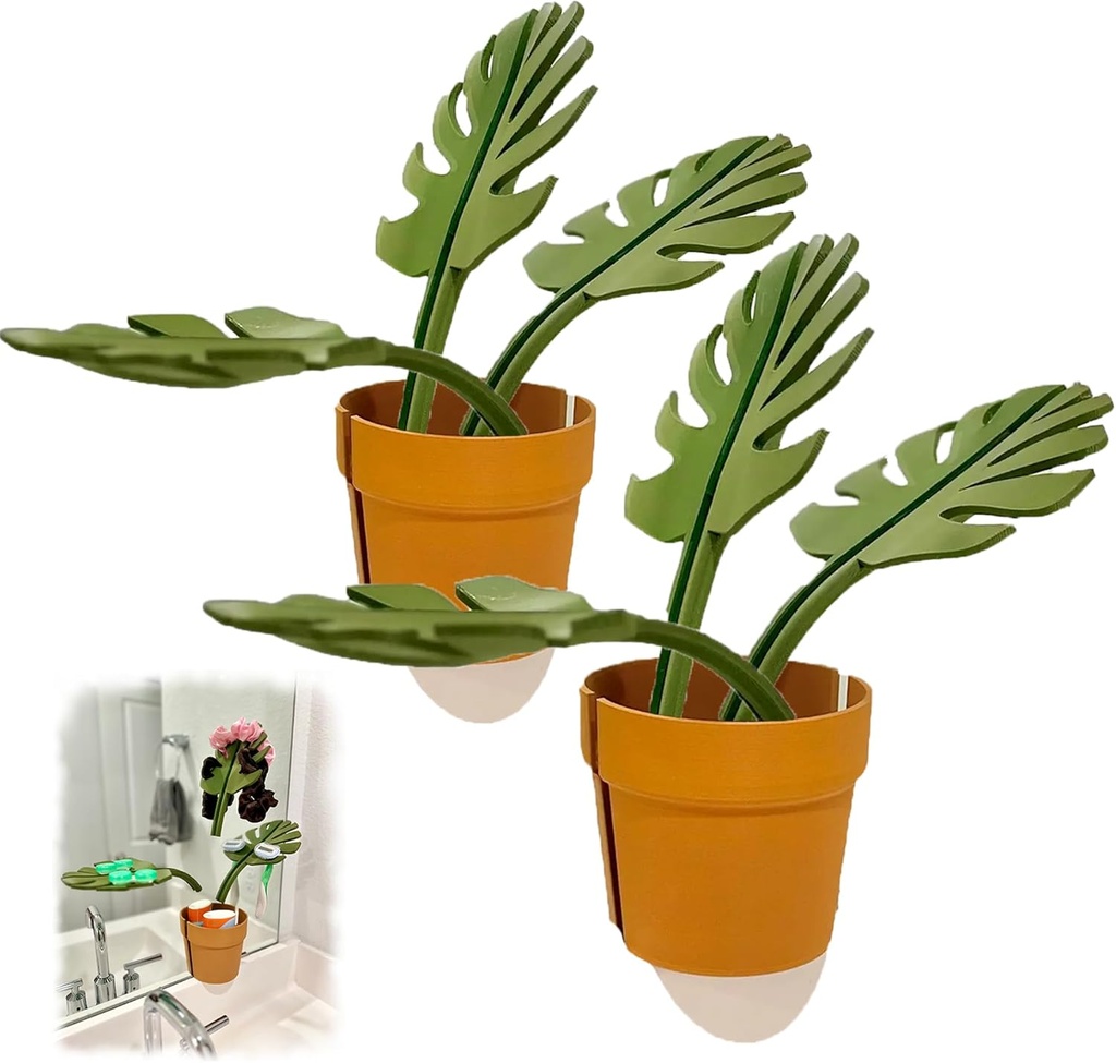 2Pcs Mirror Monstera - Bathroom Organizer That Mounts to The Mirror，Bathroom Mirror Storage Organizer for Toothpaste,Toothbrush, Jewelry, Bracelet
