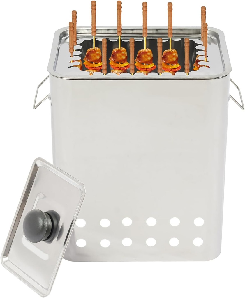 Portable 360°Smokeless Square Barbecue Hanging Grill, Stainless Charcoal BBQ Stove, Kebob Grill With 26 Skewers, Vertical Charcoal Smoker for Travel Camping Grill Picnic Patio Backyard