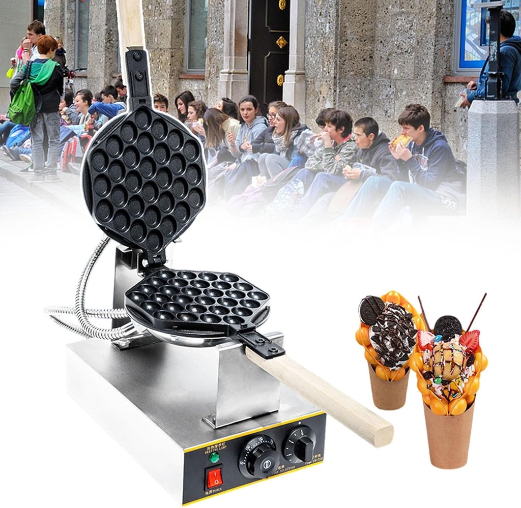 Stainless Steel Waffle Iron, Non-Stick Waffle Iron, Solid Wood Handle, The Wooden Handle 180 Degree Rotatable, Stainless Steel Materials and Non-Stick Coating Design,Head